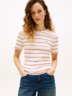 Flag Embroidery Slim Crew Neck T-Shirt — White 1