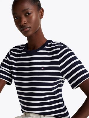 t-shirt ajusté à drapeau brodé bleu pour femmes tommy hilfiger