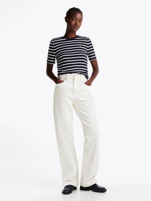 blau slim fit t-shirt mit rundhalsausschnitt für damen - tommy hilfiger