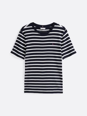 t-shirt ajusté à drapeau brodé bleu pour femmes tommy hilfiger