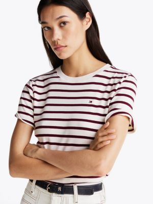 multi crew neck slim t-shirt for women tommy hilfiger