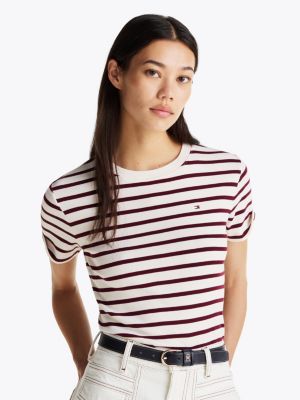 t-shirt slim fit con bandierina ricamata multi da donne tommy hilfiger