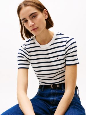 multi crew neck slim t-shirt for women tommy hilfiger