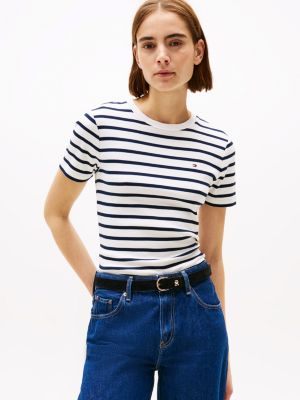 multi slim fit t-shirt met ronde hals voor dames - tommy hilfiger