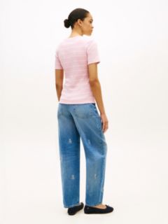Flag Embroidery Slim Crew Neck T-Shirt — Pink 4