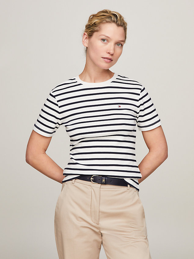 white flag embroidery ribbed slim t-shirt for women tommy hilfiger
