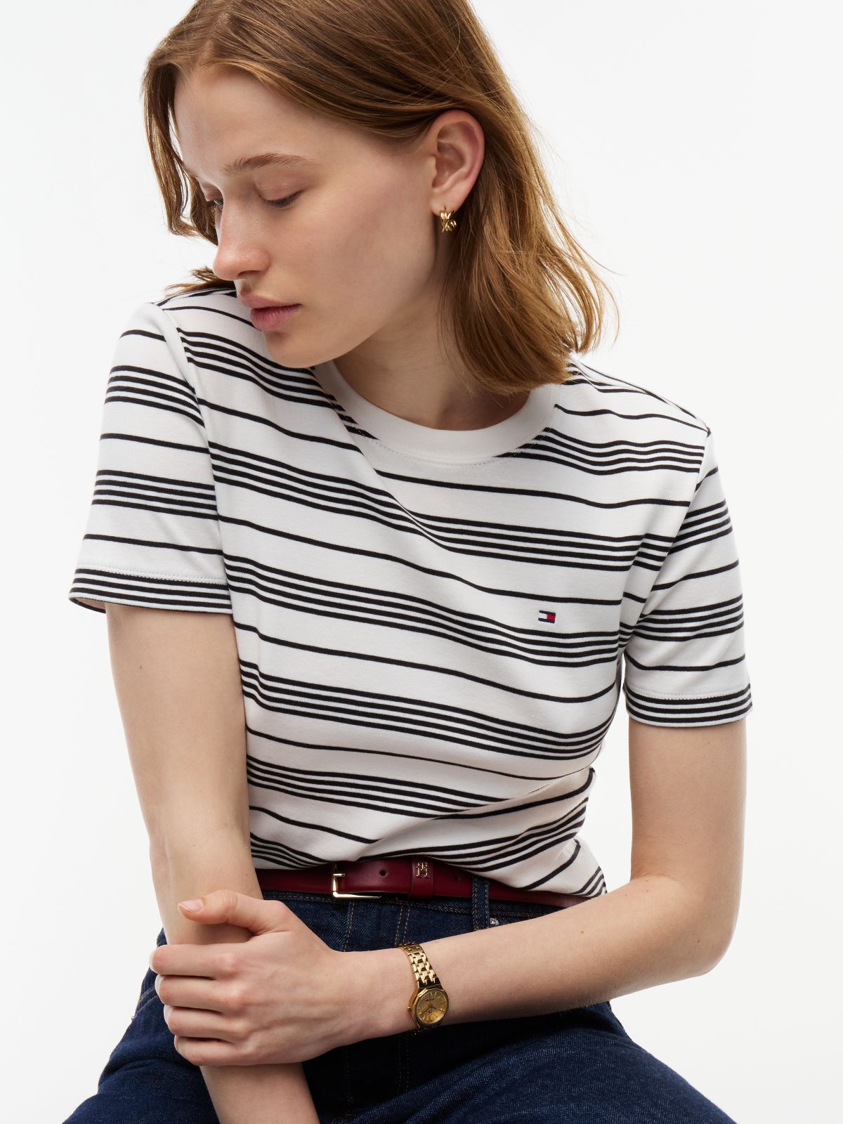Flag Embroidery Slim Crew Neck T-Shirt — White