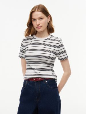 t-shirt slim à col ras-du-cou white pour femmes tommy hilfiger
