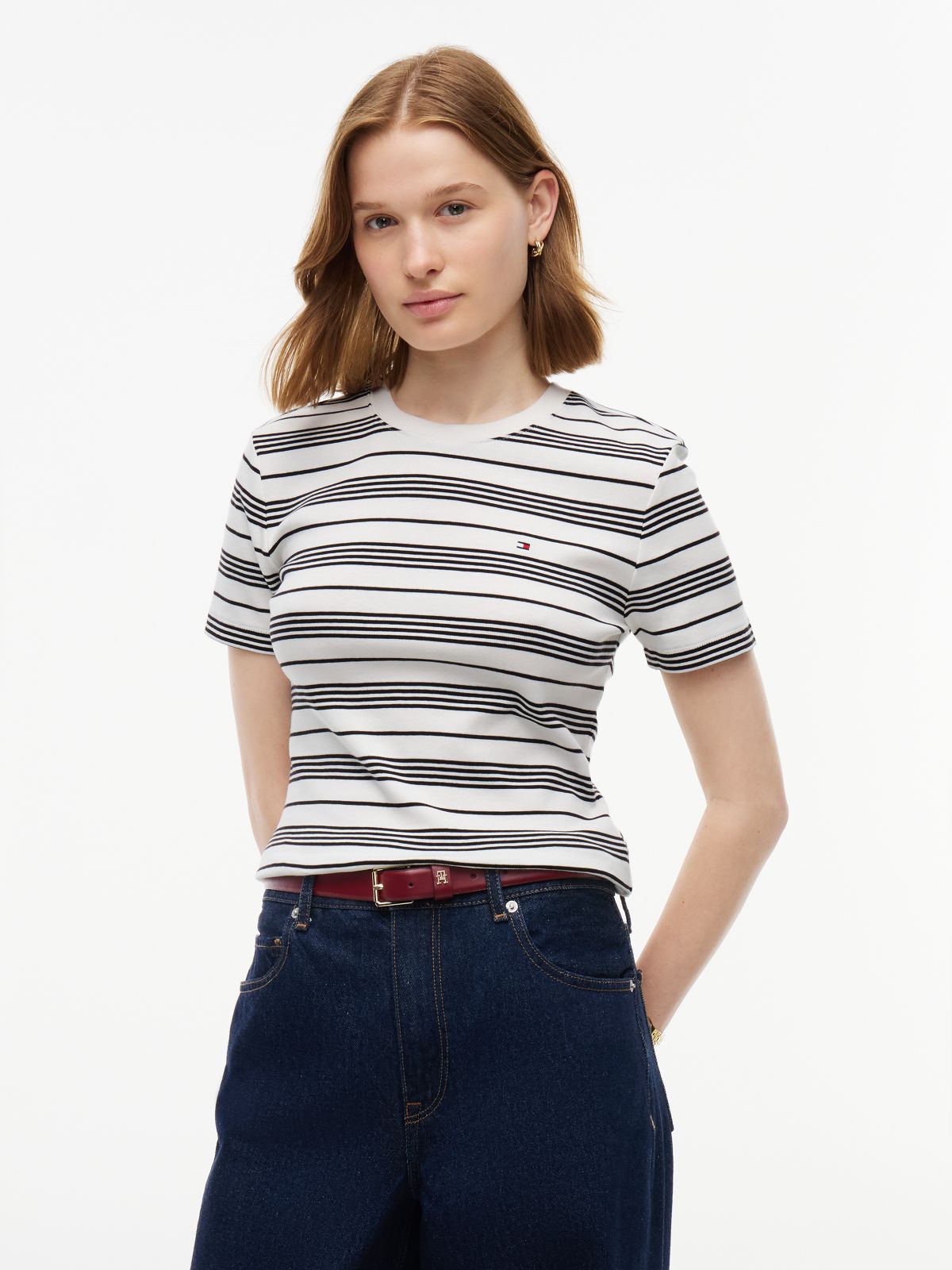 Flag Embroidery Slim Crew Neck T-Shirt — White