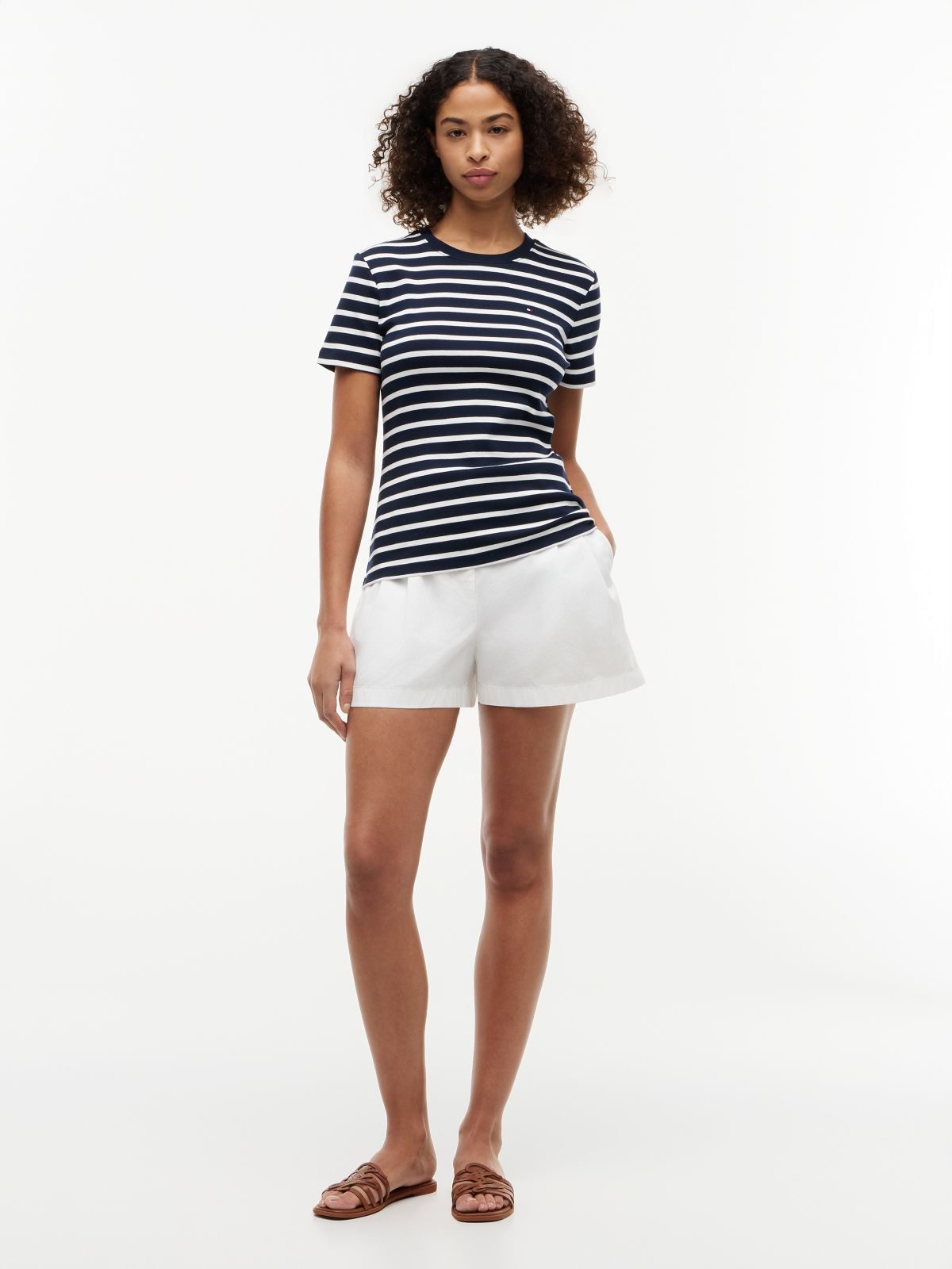 Flag Embroidery Slim Crew Neck T-Shirt — Blue
