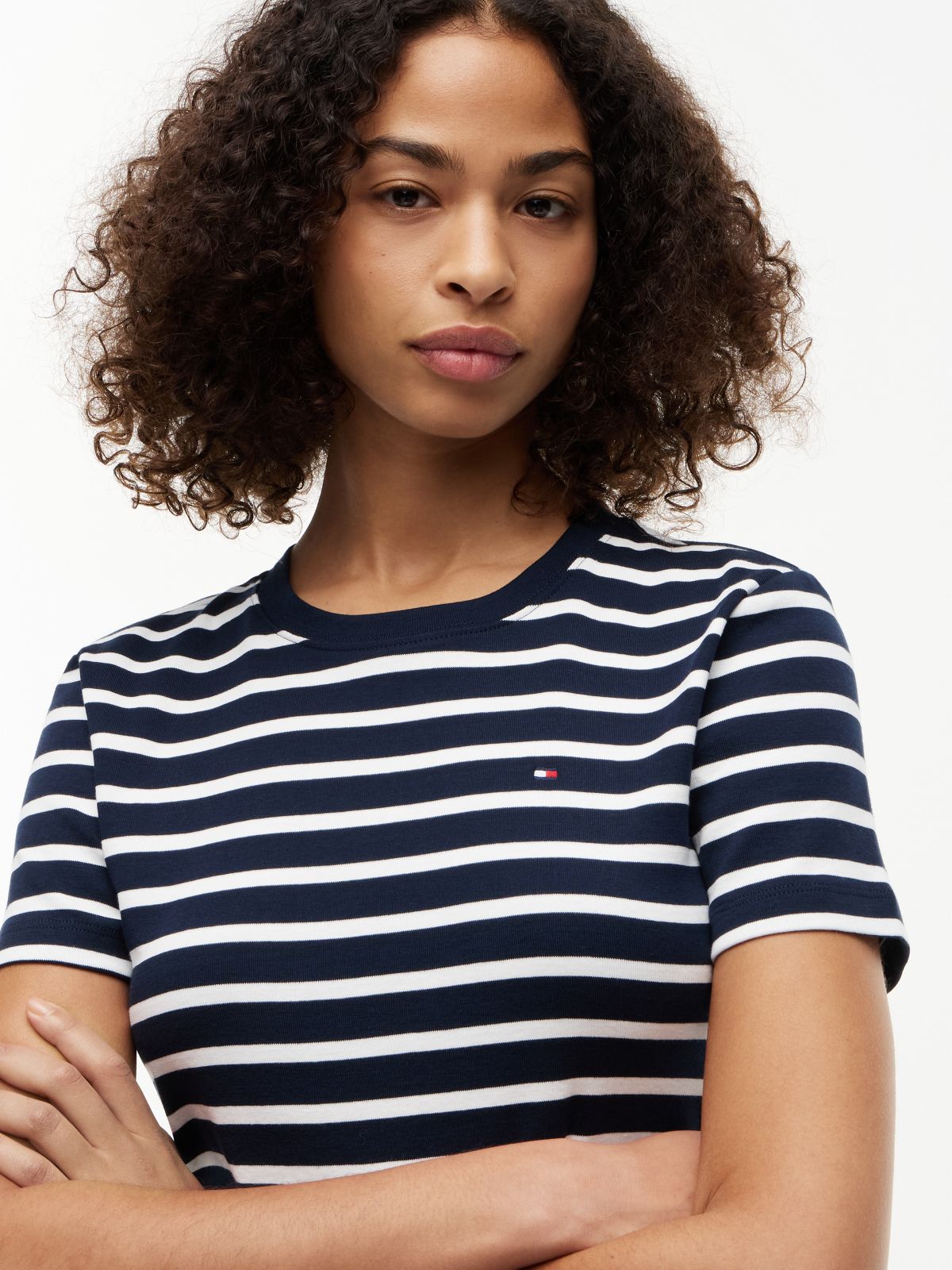 Flag Embroidery Slim Crew Neck T-Shirt — Blue