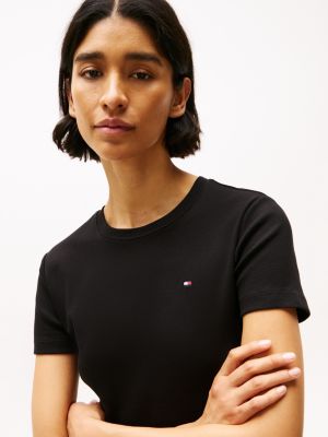 black crew neck slim t-shirt for women tommy hilfiger