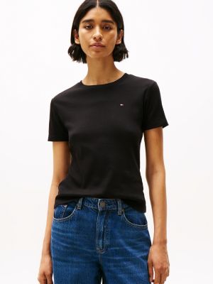 black slim fit t-shirt mit rundhalsausschnitt für damen - tommy hilfiger