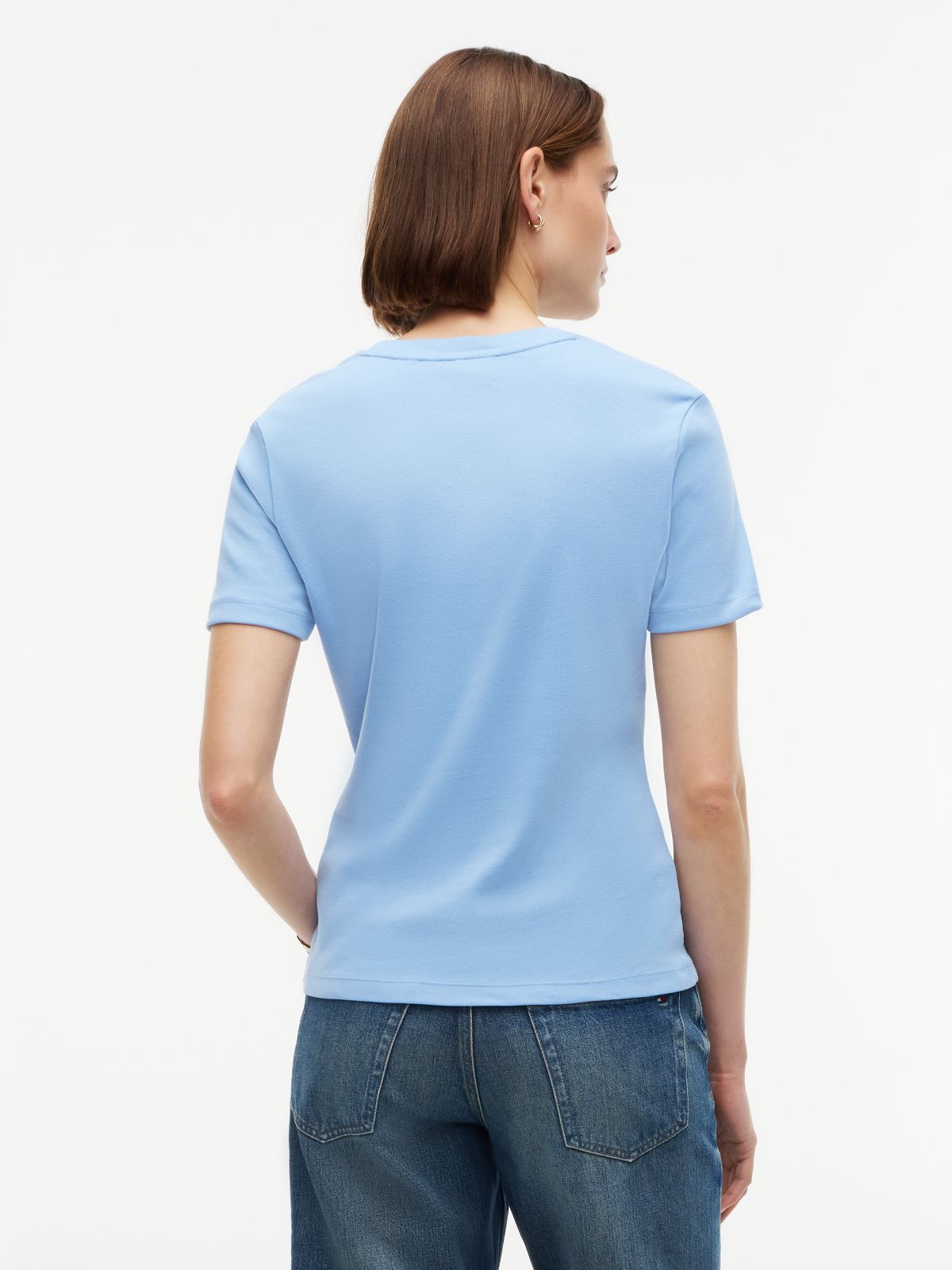 Flag Embroidery Slim Crew Neck T-Shirt — Blue
