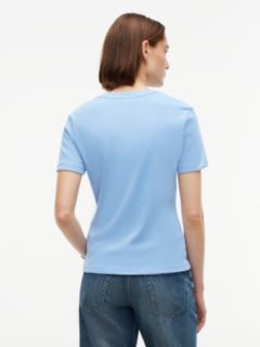 Flag Embroidery Slim Crew Neck T-Shirt — Blue 4