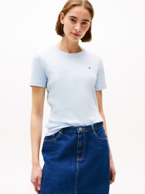 blue slim fit t-shirt mit rundhalsausschnitt für damen - tommy hilfiger