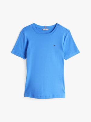 blauw slim fit t-shirt met ronde hals voor dames - tommy hilfiger