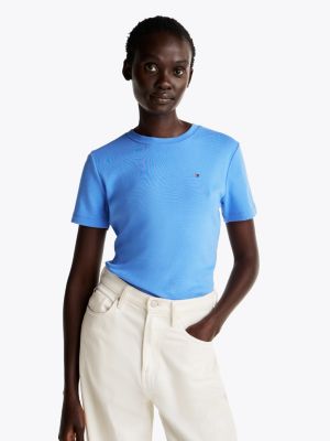 t-shirt ajusté à col ras-du-cou blue pour femmes tommy hilfiger