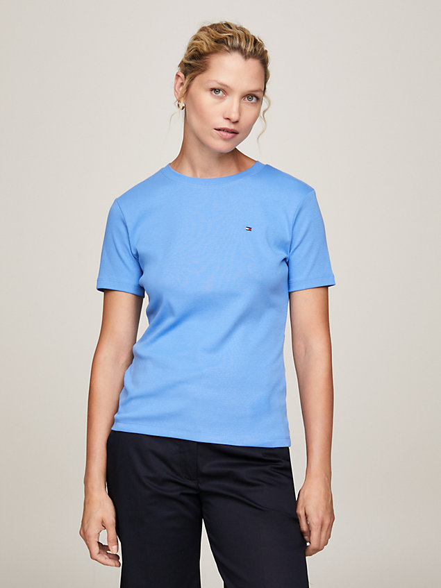 blue crew neck slim fit t-shirt for women tommy hilfiger
