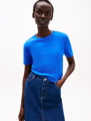 blue slim crew neck t-shirt for women tommy hilfiger
