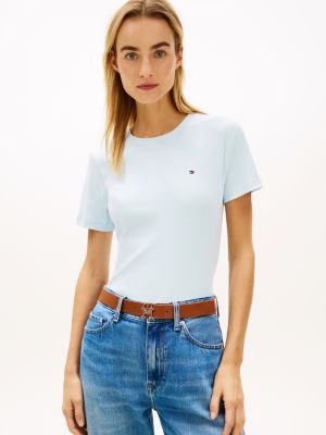 blue flag embroidery crew neck slim t-shirt for women tommy hilfiger
