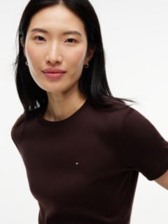 Flag Embroidery Slim Crew Neck T-Shirt — Brown 3