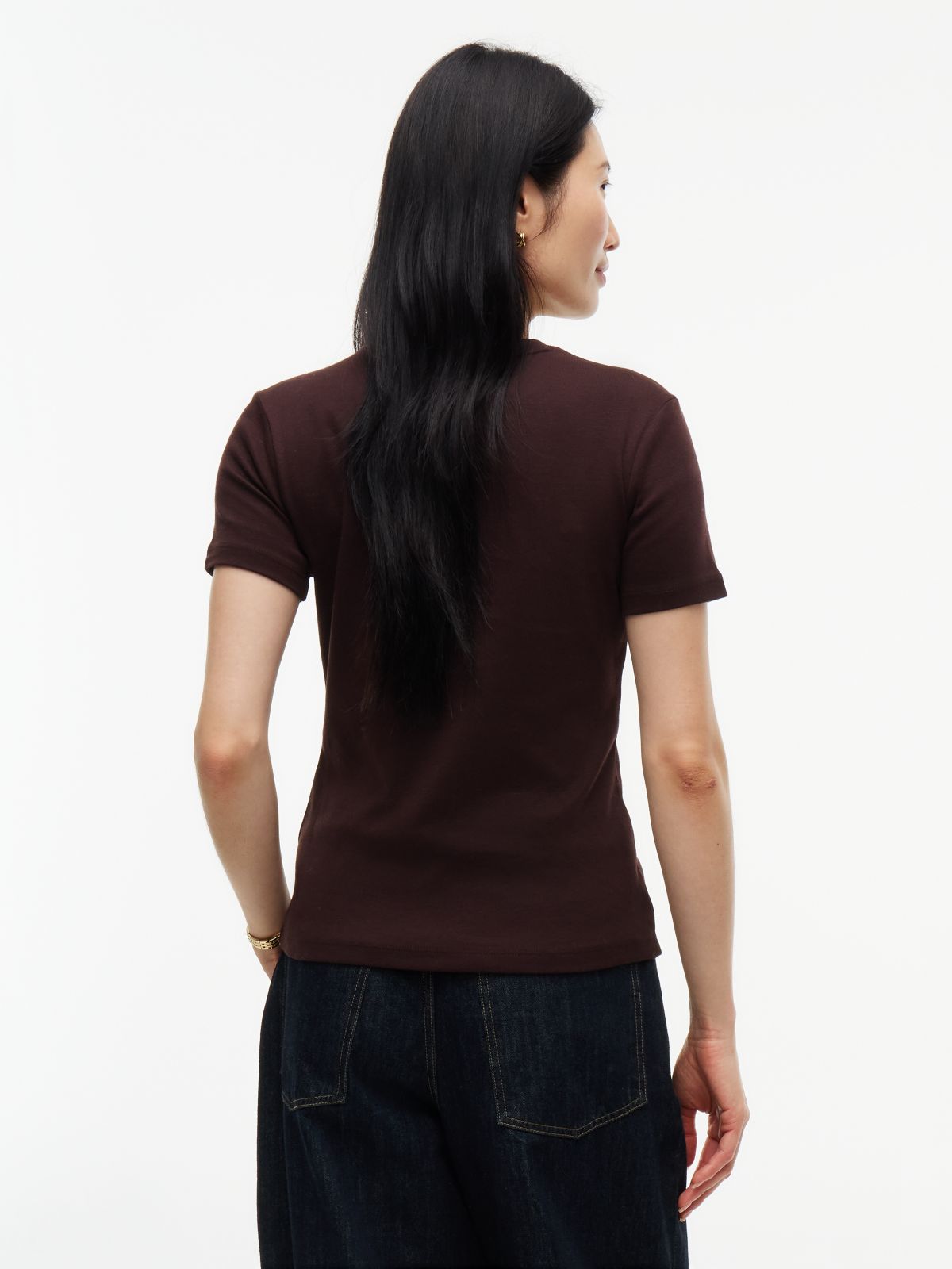 Flag Embroidery Slim Crew Neck T-Shirt — Brown