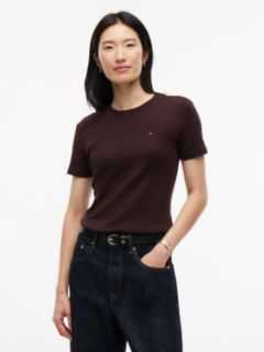 Flag Embroidery Slim Crew Neck T-Shirt — Brown 1