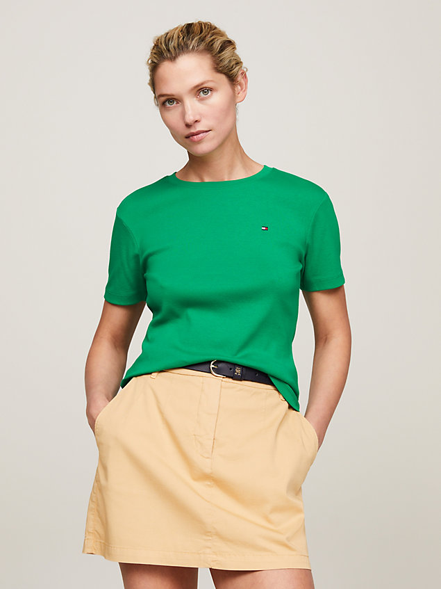 green slim fit t-shirt mit rundhalsausschnitt für damen - tommy hilfiger