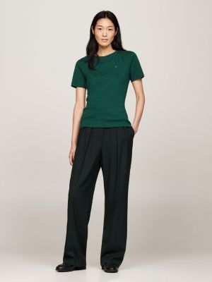 groen slim fit t-shirt met geborduurde vlag voor dames - tommy hilfiger