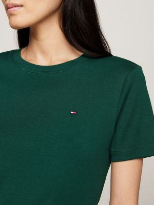 groen slim fit t-shirt met geborduurde vlag voor dames - tommy hilfiger