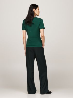 groen slim fit t-shirt met geborduurde vlag voor dames - tommy hilfiger