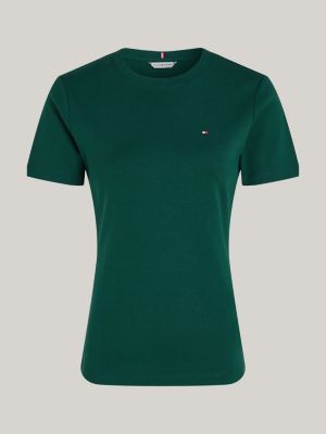 groen slim fit t-shirt met geborduurde vlag voor dames - tommy hilfiger