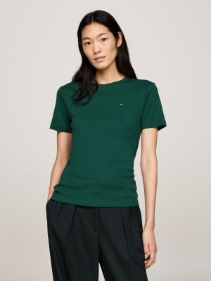 groen slim fit t-shirt met geborduurde vlag voor dames - tommy hilfiger