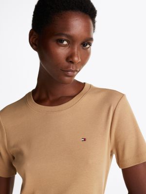 brown flag embroidery slim t-shirt for women tommy hilfiger