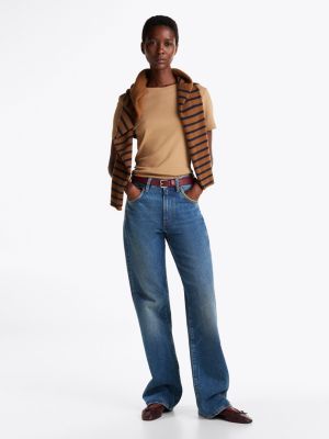 brown slim crew neck t-shirt for women tommy hilfiger