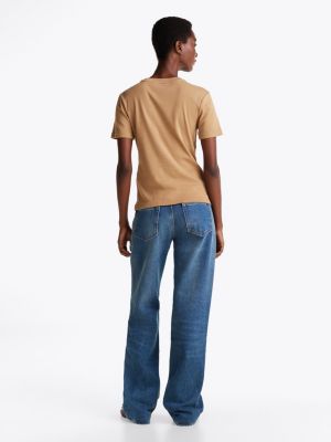brown slim crew neck t-shirt for women tommy hilfiger