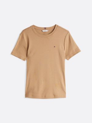 brown flag embroidery slim t-shirt for women tommy hilfiger