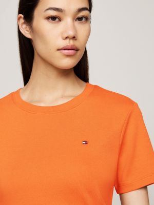 camiseta slim con logo bordado naranja de mujeres tommy hilfiger