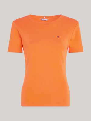 camiseta slim con logo bordado naranja de mujeres tommy hilfiger