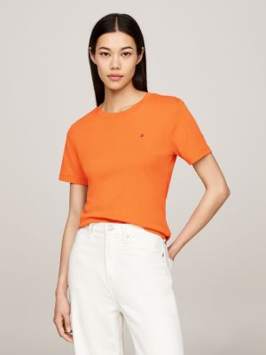 camiseta slim con logo bordado orange de mujeres tommy hilfiger