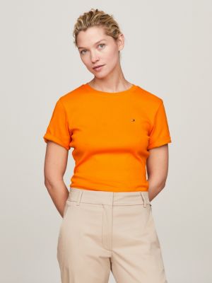 Buy Tommy Hilfiger Women Orange Round Neck Brand Flag T-Shirt 