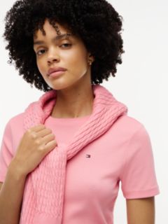 Flag Embroidery Slim Crew Neck T-Shirt — Pink 3