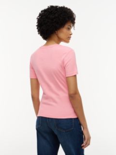 Flag Embroidery Slim Crew Neck T-Shirt — Pink 4