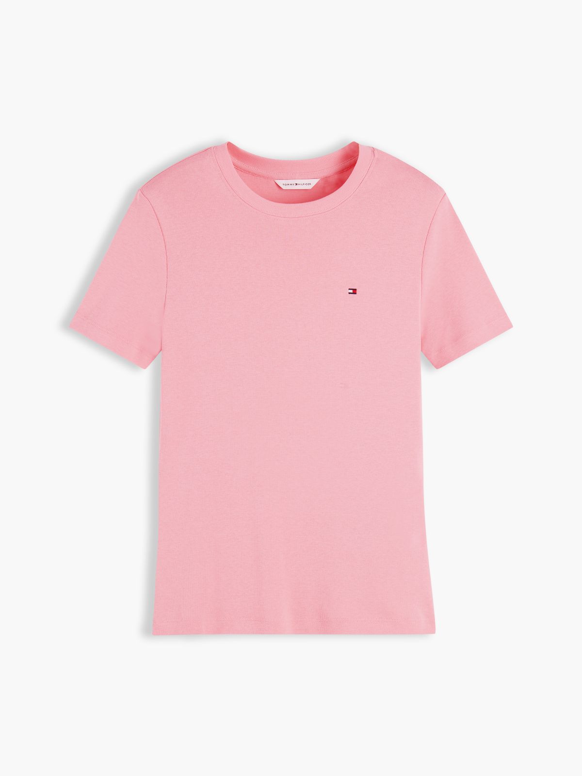 Flag Embroidery Slim Crew Neck T-Shirt — Pink