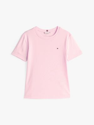 pink crew neck slim t-shirt for women tommy hilfiger