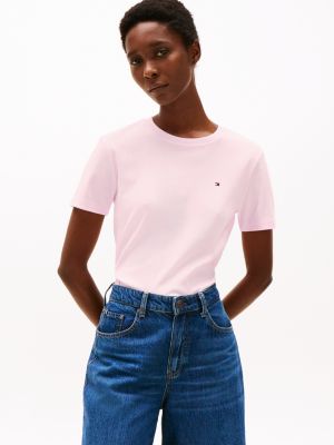 pink crew neck slim t-shirt for women tommy hilfiger