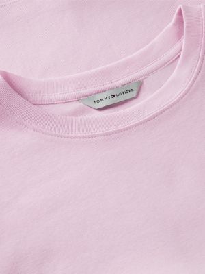 pink flag embroidery slim crew neck t-shirt for women tommy hilfiger