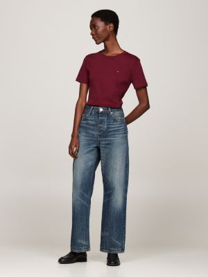 purple slim crew neck t-shirt for women tommy hilfiger