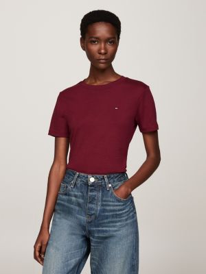 purple slim fit t-shirt met geborduurde vlag voor dames - tommy hilfiger